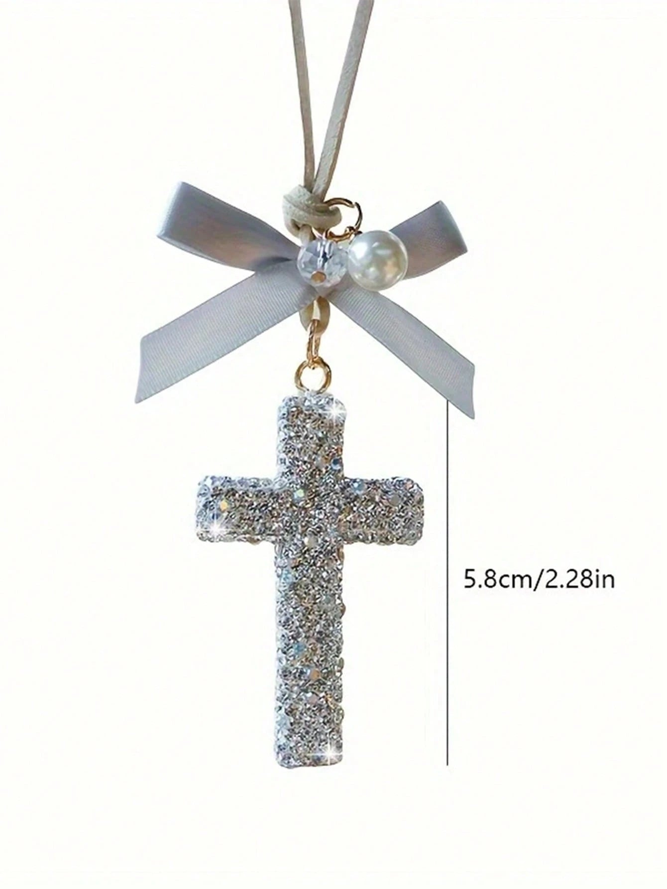 Sparkling Crystal Cross Car Charm- Rhinestone Rearview Mirror Decor, Elegant & Meaningful Accessory- Lightweight &- Spiritual Gift For Christmas/Christening