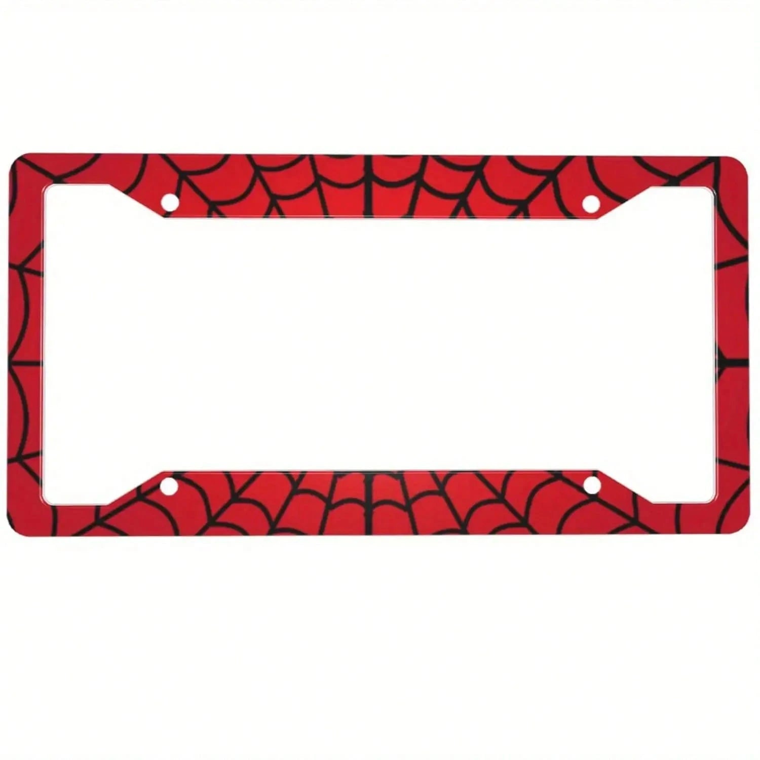 Spider Web License Plate Frame, Red And Black Retro Fun Aluminum Front License Plate Holder Decoration With 4 Holes Suitable For Men And Women