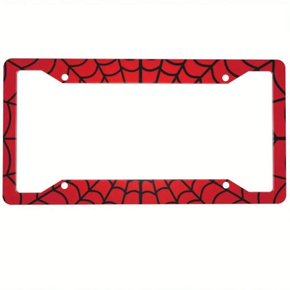 Spider Web License Plate Frame, Red And Black Retro Fun Aluminum Front License Plate Holder Decoration With 4 Holes Suitable For Men And Women