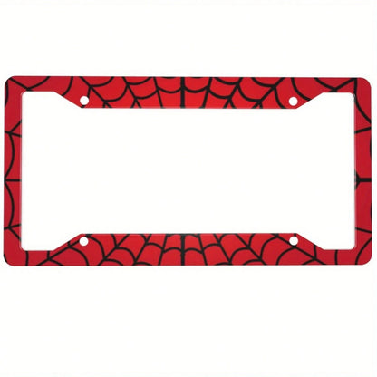 Spider Web License Plate Frame, Red And Black Retro Fun Aluminum Front License Plate Holder Decoration With 4 Holes Suitable For Men And Women