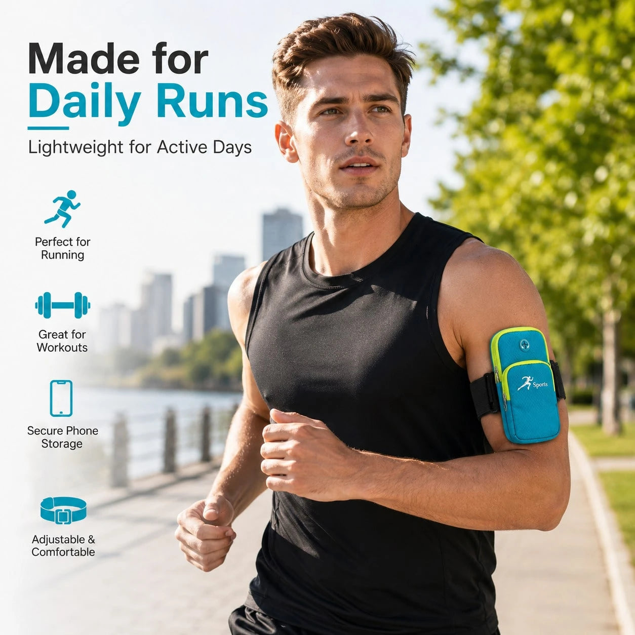 Sports Arm Bag, Compact Phone Storage Pouch With Dual Zipper Pockets, Earphone Hole & Adjustable Strap For Running, Workout, Hiking And Daily Outdoor