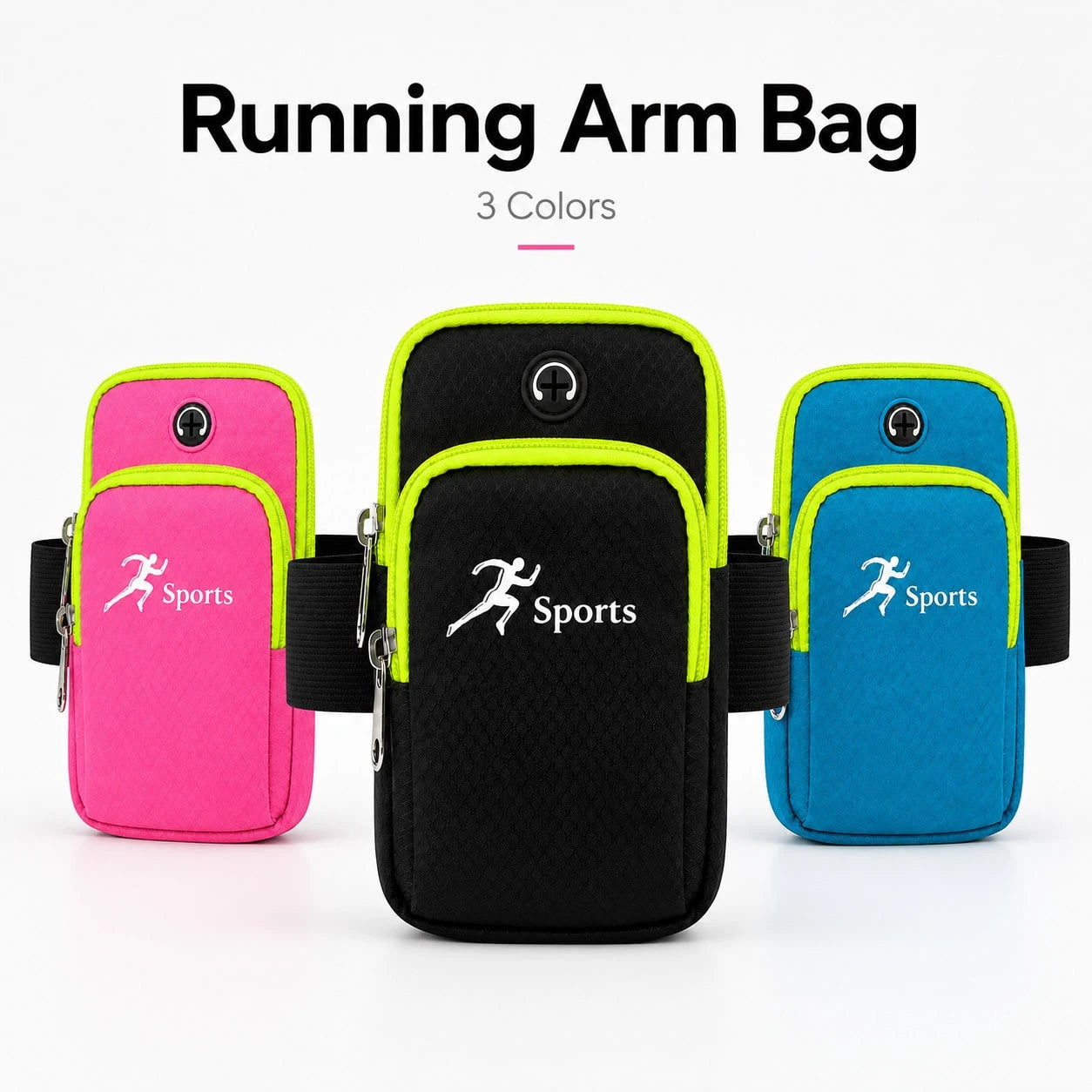 Sports Arm Bag, Compact Phone Storage Pouch With Dual Zipper Pockets, Earphone Hole & Adjustable Strap For Running, Workout, Hiking And Daily Outdoor