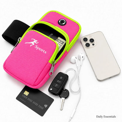 Sports Arm Bag, Compact Phone Storage Pouch With Dual Zipper Pockets, Earphone Hole & Adjustable Strap For Running, Workout, Hiking And Daily Outdoor