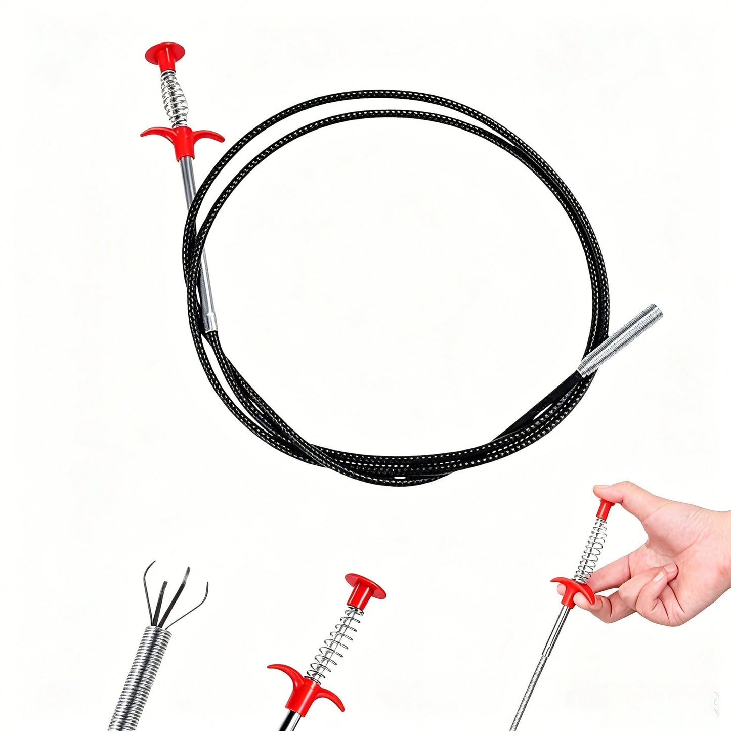 Spring Pipe Dredging Tool, 78.7in Drain Snake Hair Clog Remover, Flexible Sink Drain Cleaner With 4-Claw Grabber, Dual-Purpose Pick Up Reacher Tool For Litter & Debris, Flexible Clog Retriever For Bat
