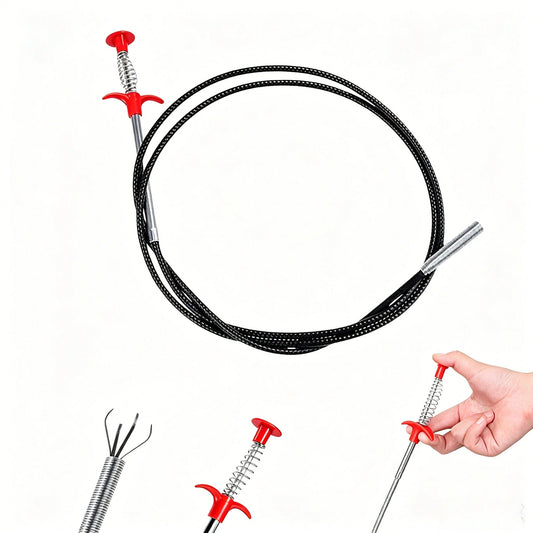 Spring Pipe Dredging Tool, 78.7in Drain Snake Hair Clog Remover, Flexible Sink Drain Cleaner With 4-Claw Grabber, Dual-Purpose Pick Up Reacher Tool For Litter & Debris, Flexible Clog Retriever For Bat