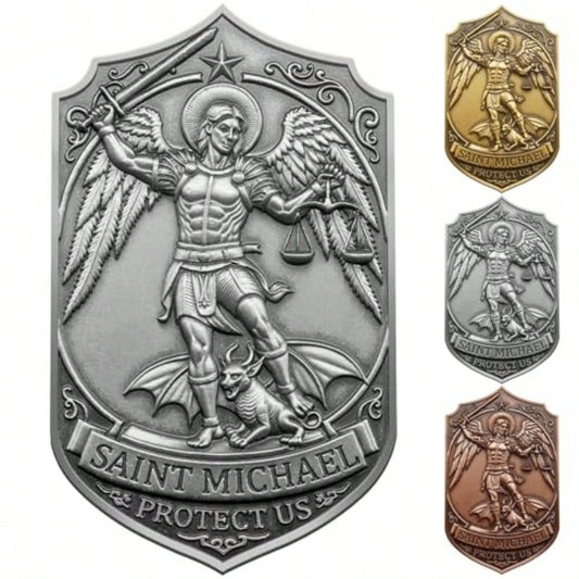 St Michael Archangel Medal For Car Visor Clip, 3D Engraved Saint Archangel Michael Vehicle Accessory, Divine Protection And Travel