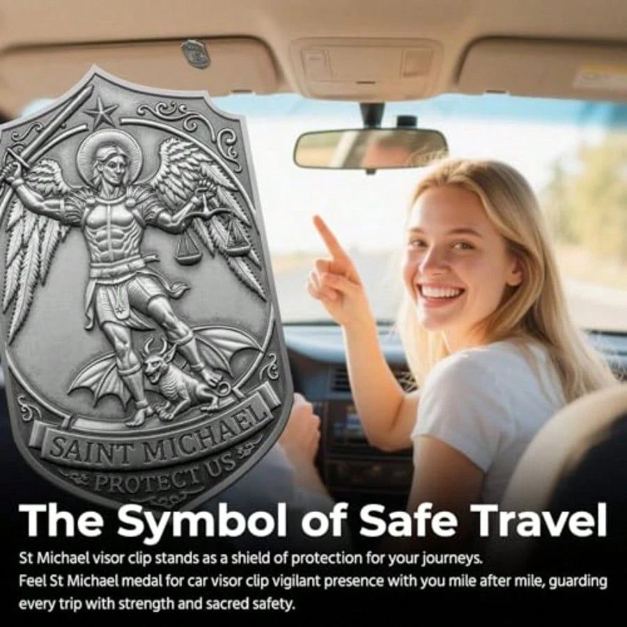 St Michael Archangel Medal For Car Visor Clip, 3D Engraved Saint Archangel Michael Vehicle Accessory, Divine Protection And Travel