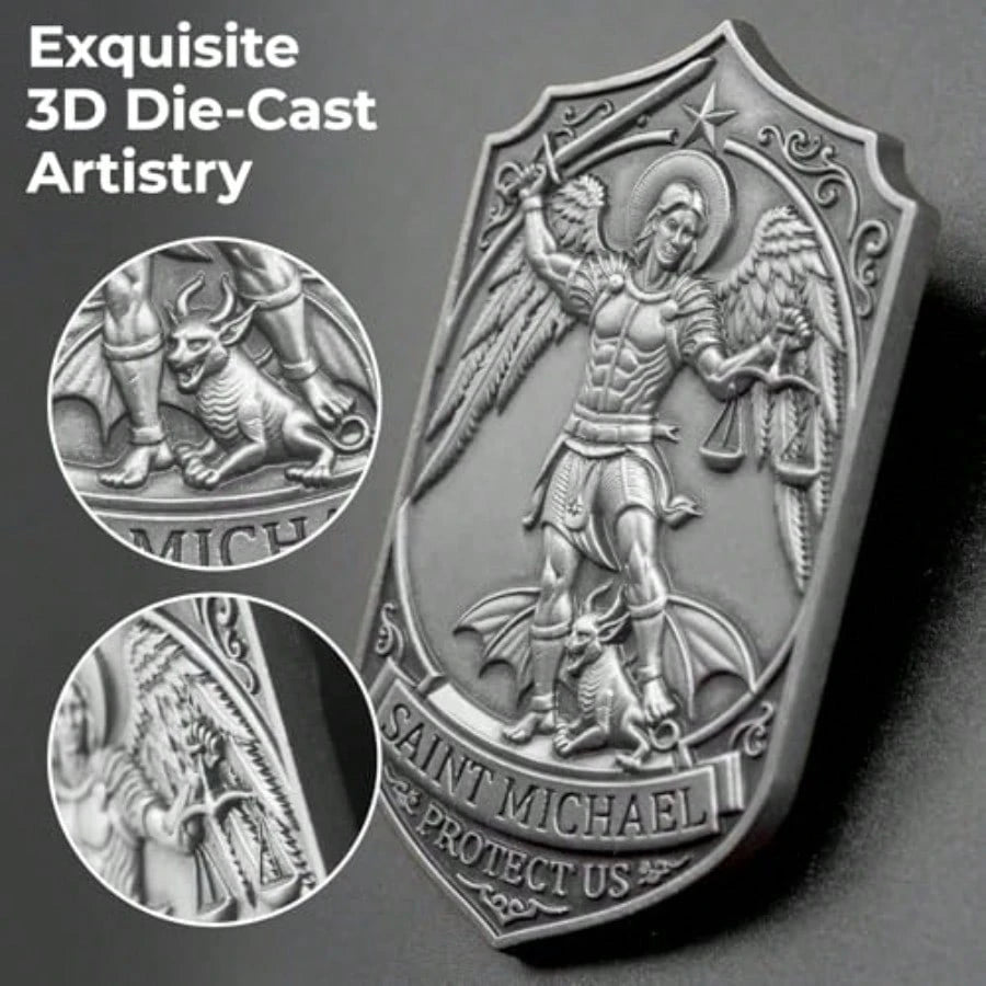 St Michael Archangel Medal For Car Visor Clip, 3D Engraved Saint Archangel Michael Vehicle Accessory, Divine Protection And Travel