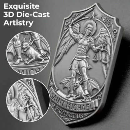 St Michael Archangel Medal For Car Visor Clip, 3D Engraved Saint Archangel Michael Vehicle Accessory, Divine Protection And Travel