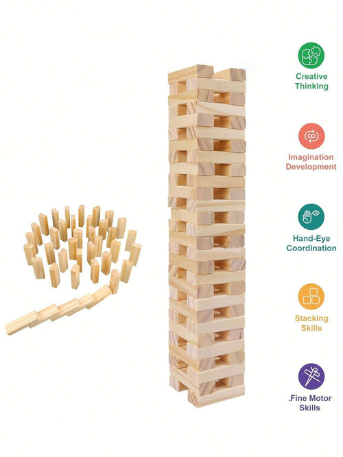 Stacking Jenga Board Game- Balance Tower Party Game, Domino Blocks, Classic Wooden Blocks, Tumbling Tower Blocks, Perfect For Party And Gathering Multiplayer Game, Exciting Game Night