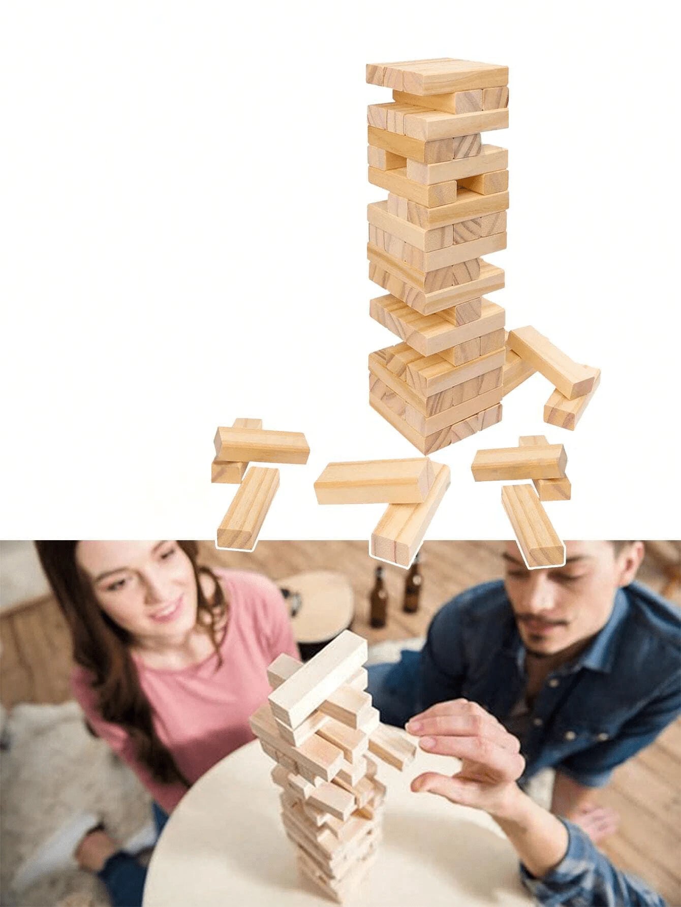 Stacking Jenga Board Game- Balance Tower Party Game, Domino Blocks, Classic Wooden Blocks, Tumbling Tower Blocks, Perfect For Party And Gathering Multiplayer Game, Exciting Game Night