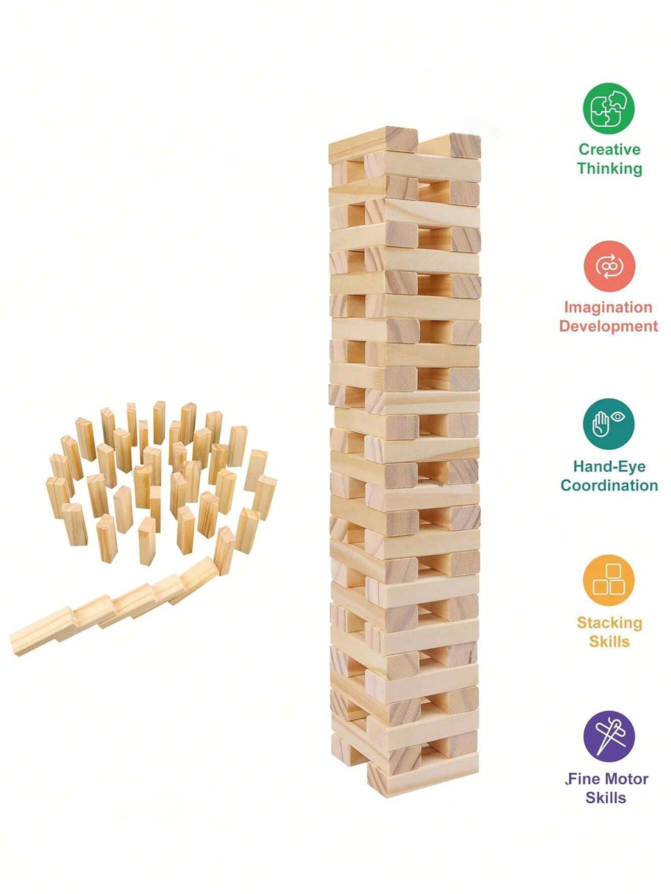 Stacking Jenga Board Game- Balance Tower Party Game, Domino Blocks, Classic Wooden Blocks, Tumbling Tower Blocks, Perfect For Party And Gathering Multiplayer Game, Exciting Game Night