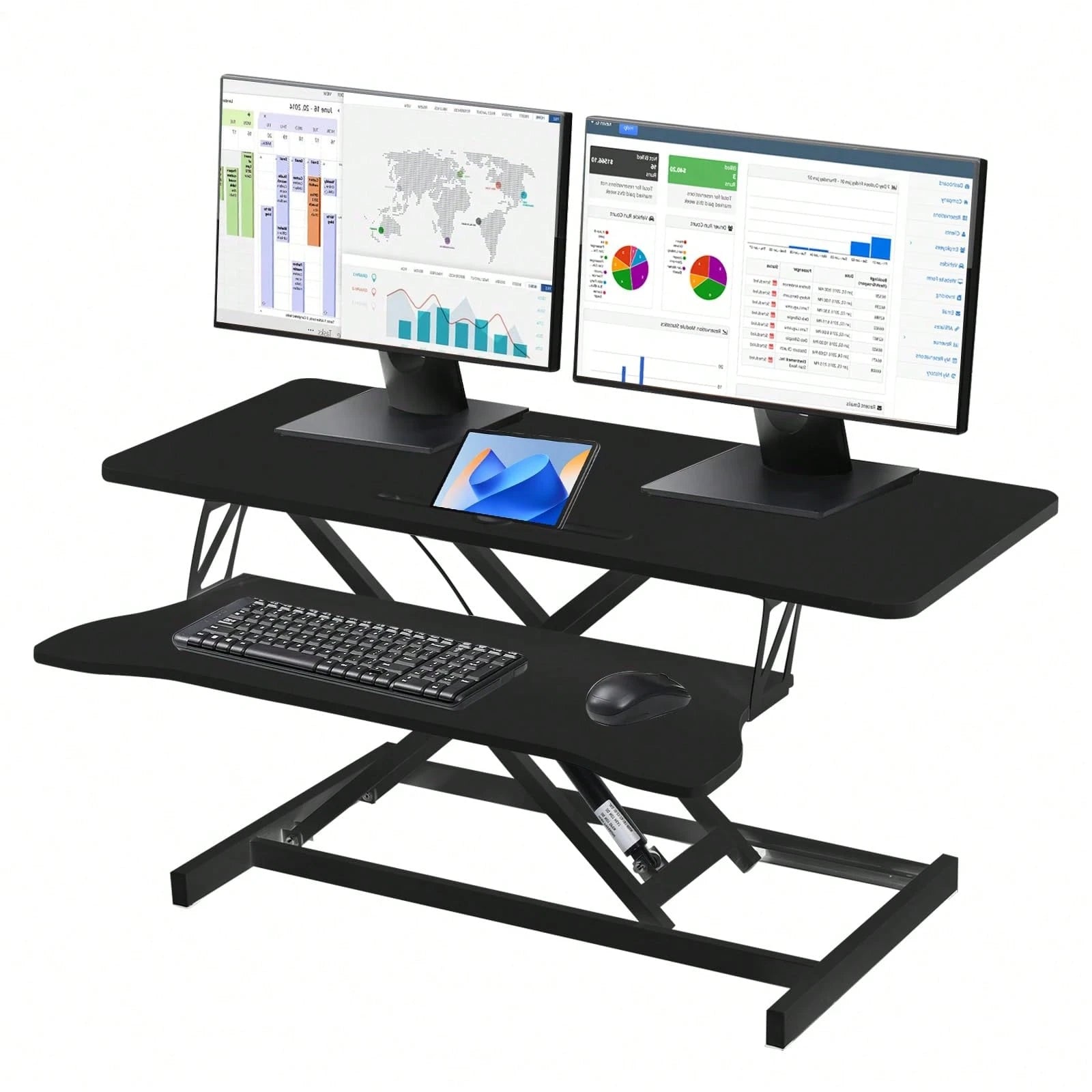 Standing Desk Converter 32 Inch, Height Adjustable Sit Stand Desk Riser, Quick Sit To Stand Tabletop Dual Monitor Riser Workstation For Home Office With Keyboard Tray, Black