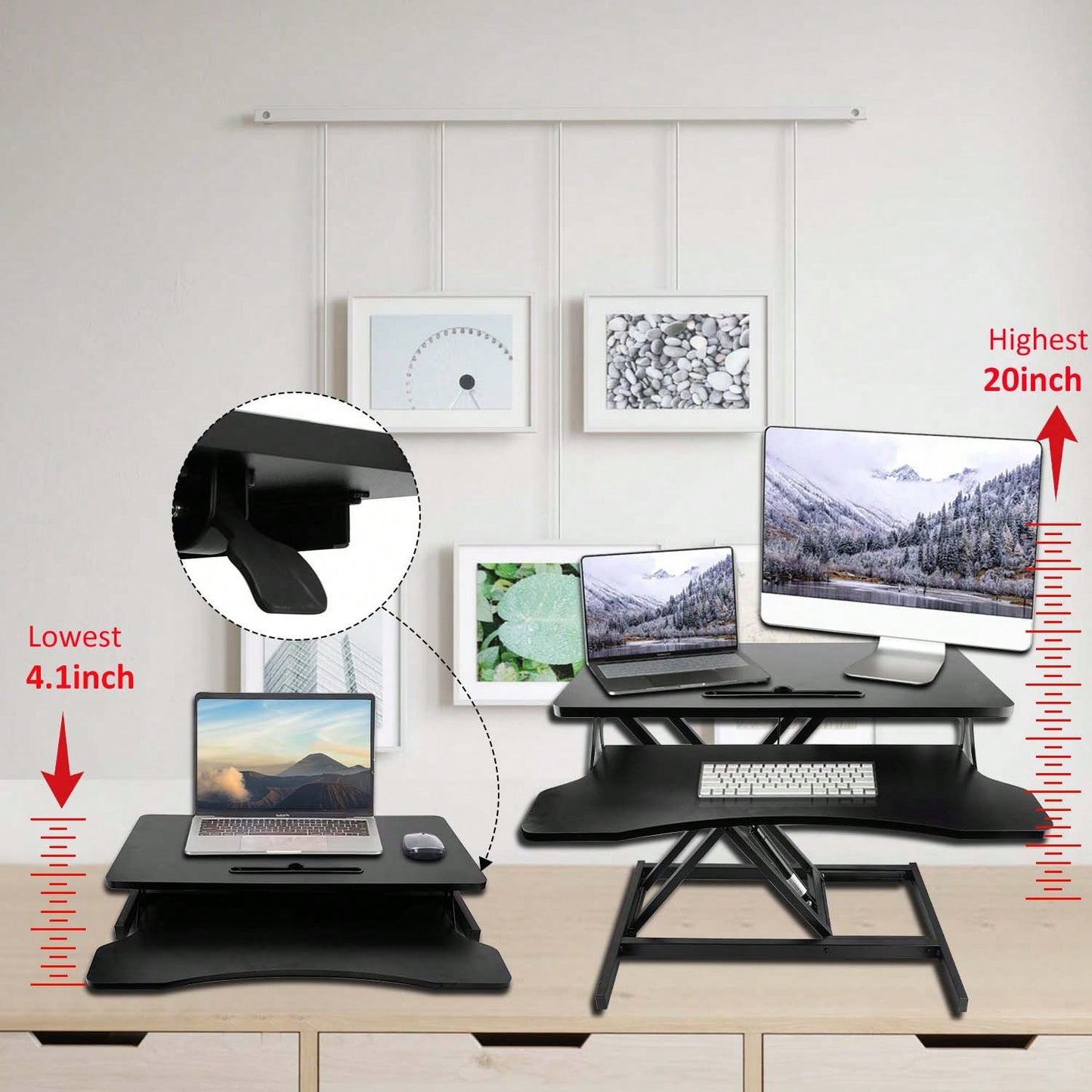 Standing Desk Converter 32 Inch, Height Adjustable Sit Stand Desk Riser, Quick Sit To Stand Tabletop Dual Monitor Riser Workstation For Home Office With Keyboard Tray, Black