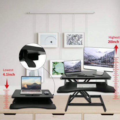 Standing Desk Converter 32 Inch, Height Adjustable Sit Stand Desk Riser, Quick Sit To Stand Tabletop Dual Monitor Riser Workstation For Home Office With Keyboard Tray, Black