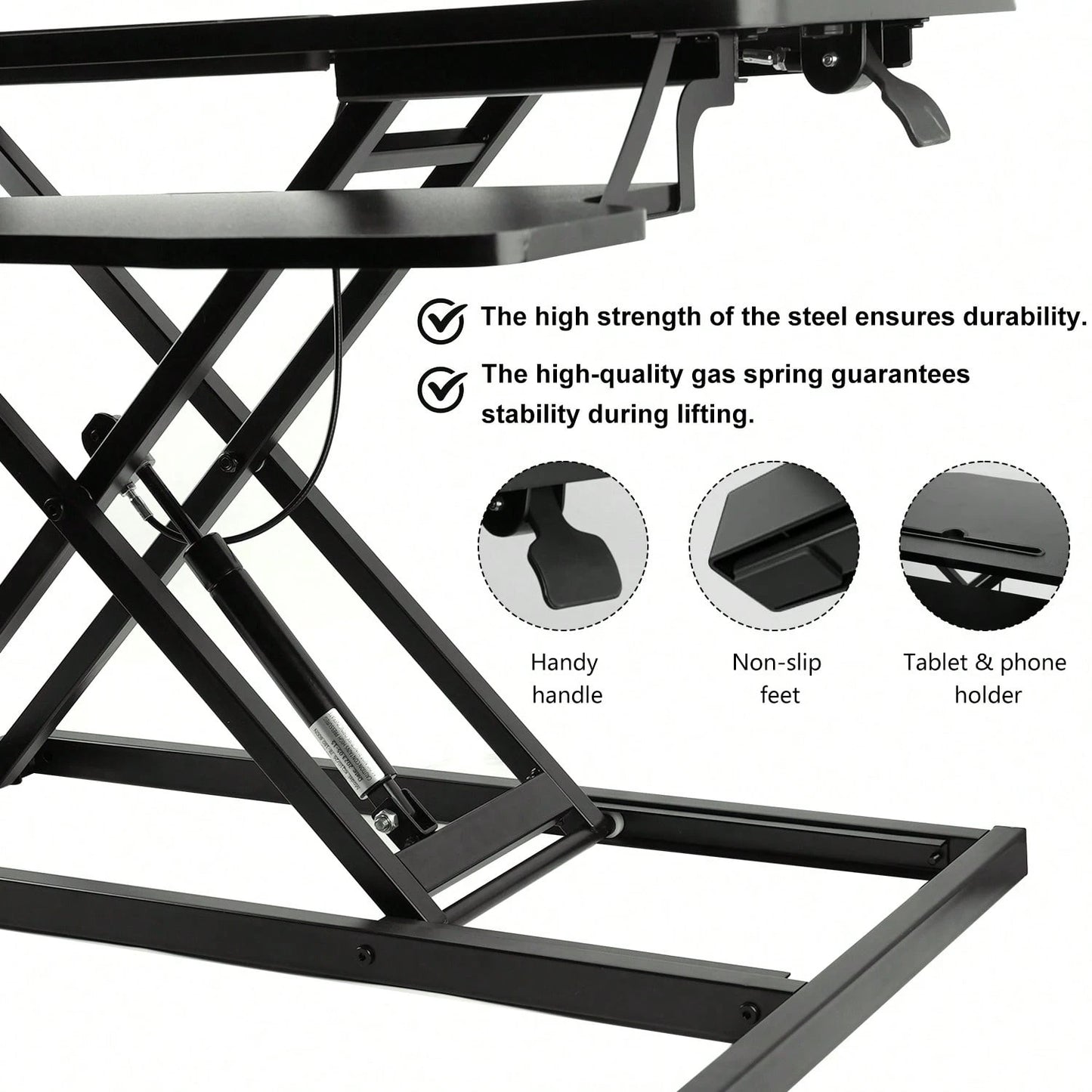 Standing Desk Converter 32 Inch, Height Adjustable Sit Stand Desk Riser, Quick Sit To Stand Tabletop Dual Monitor Riser Workstation For Home Office With Keyboard Tray, Black