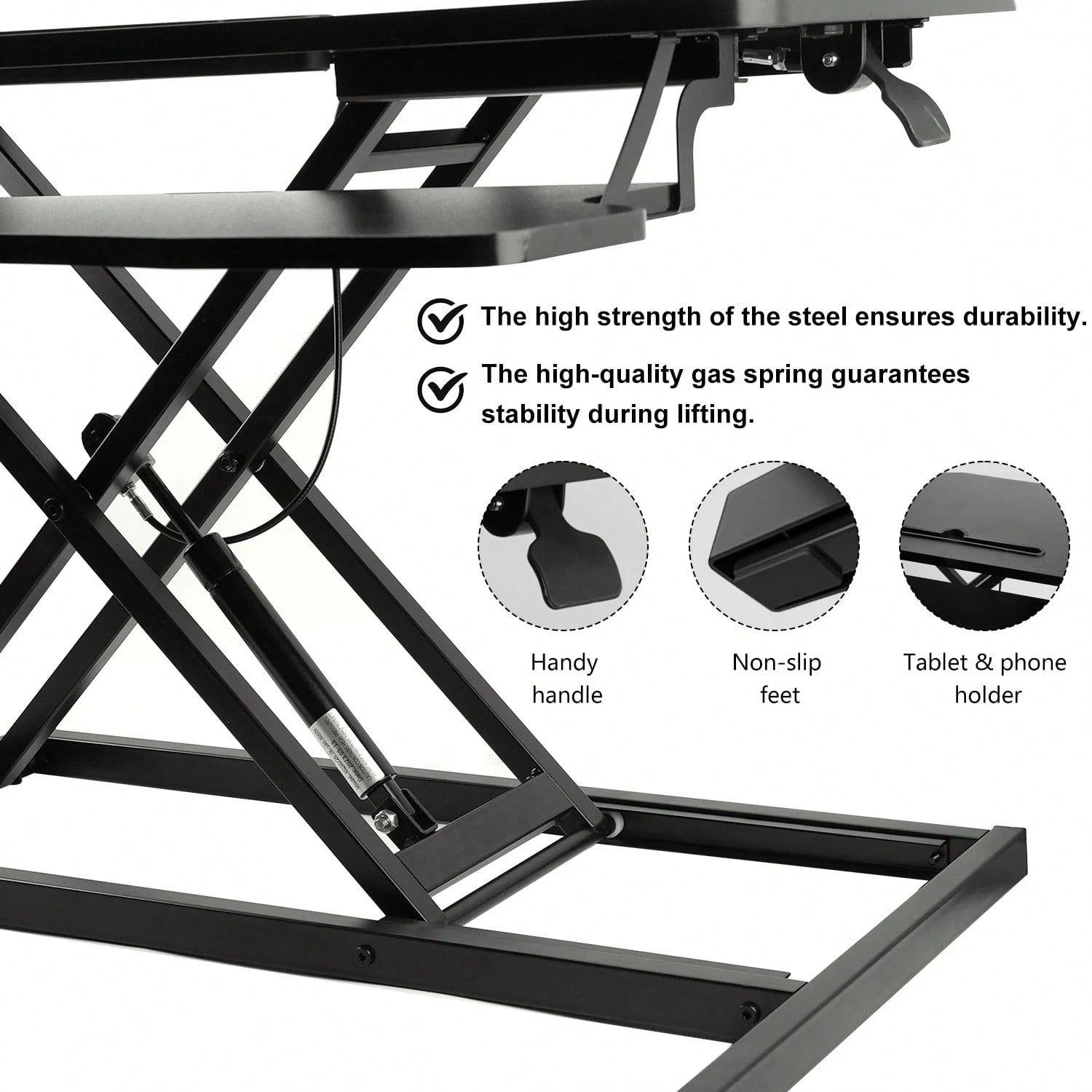 Standing Desk Converter 32 Inch, Height Adjustable Sit Stand Desk Riser, Quick Sit To Stand Tabletop Dual Monitor Riser Workstation For Home Office With Keyboard Tray, Black