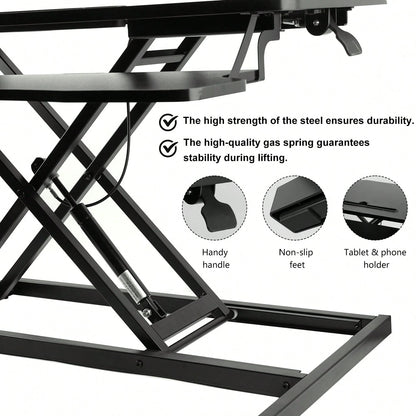 Standing Desk Converter 32 Inch, Height Adjustable Sit Stand Desk Riser, Quick Sit To Stand Tabletop Dual Monitor Riser Workstation For Home Office With Keyboard Tray, Black