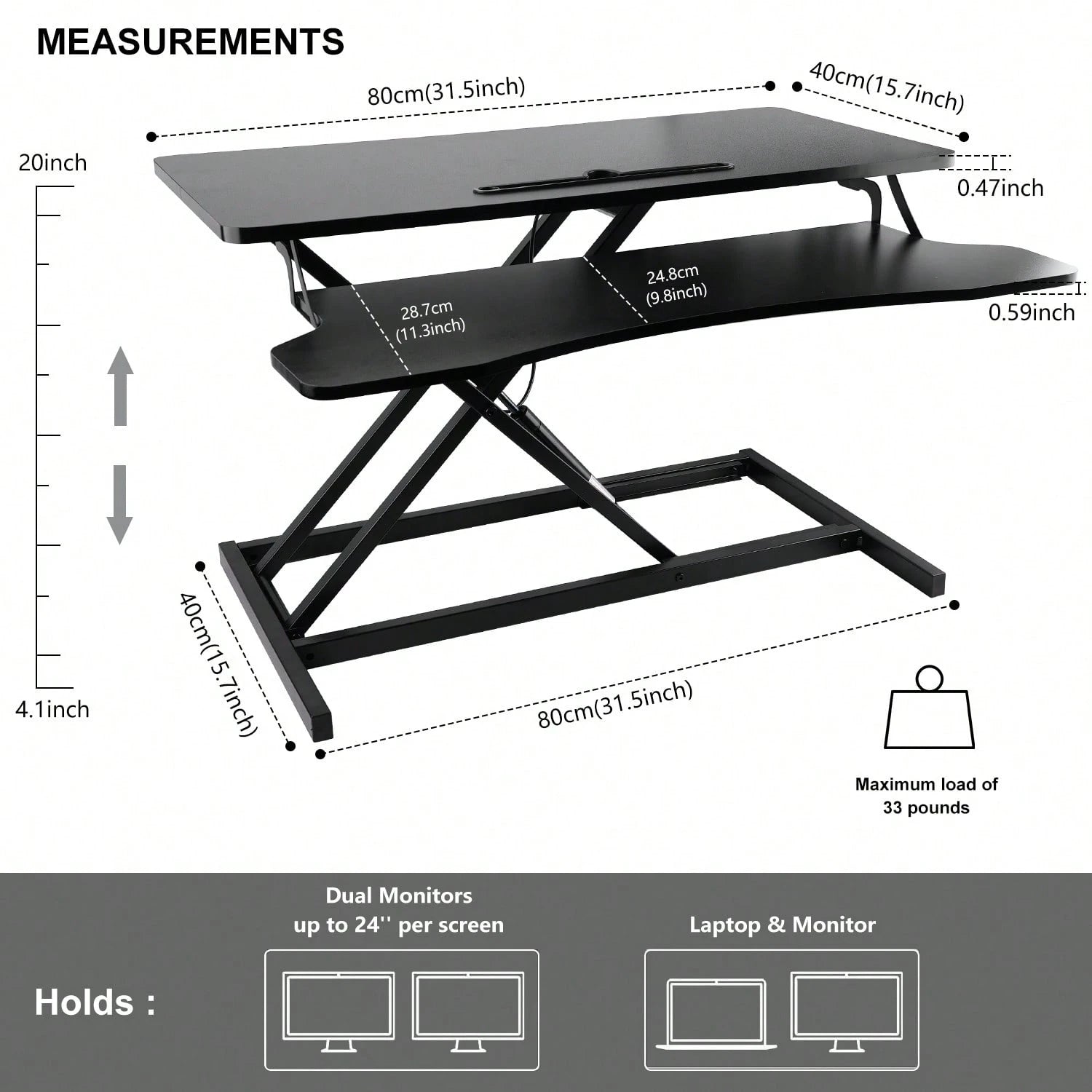 Standing Desk Converter 32 Inch, Height Adjustable Sit Stand Desk Riser, Quick Sit To Stand Tabletop Dual Monitor Riser Workstation For Home Office With Keyboard Tray, Black