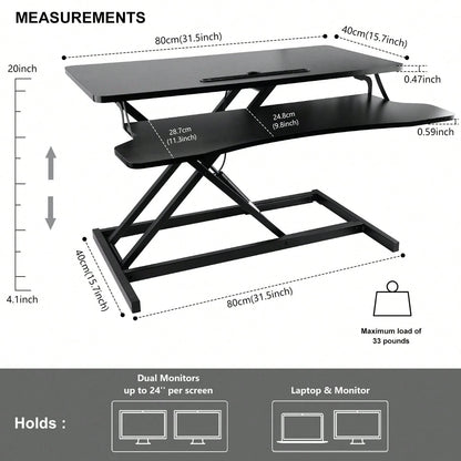Standing Desk Converter 32 Inch, Height Adjustable Sit Stand Desk Riser, Quick Sit To Stand Tabletop Dual Monitor Riser Workstation For Home Office With Keyboard Tray, Black