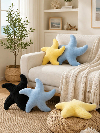 Starfish Throw Pillow, Cute Decorative Cushion For Sofa And Bed, Soft Faux Fur Starfish Shaped Plush Pillow, Ocean Beach Theme Bedroom And Living Room Decor Pillow