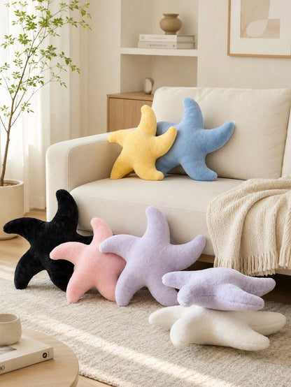 Starfish Throw Pillow, Cute Decorative Cushion For Sofa And Bed, Soft Faux Fur Starfish Shaped Plush Pillow, Ocean Beach Theme Bedroom And Living Room Decor Pillow