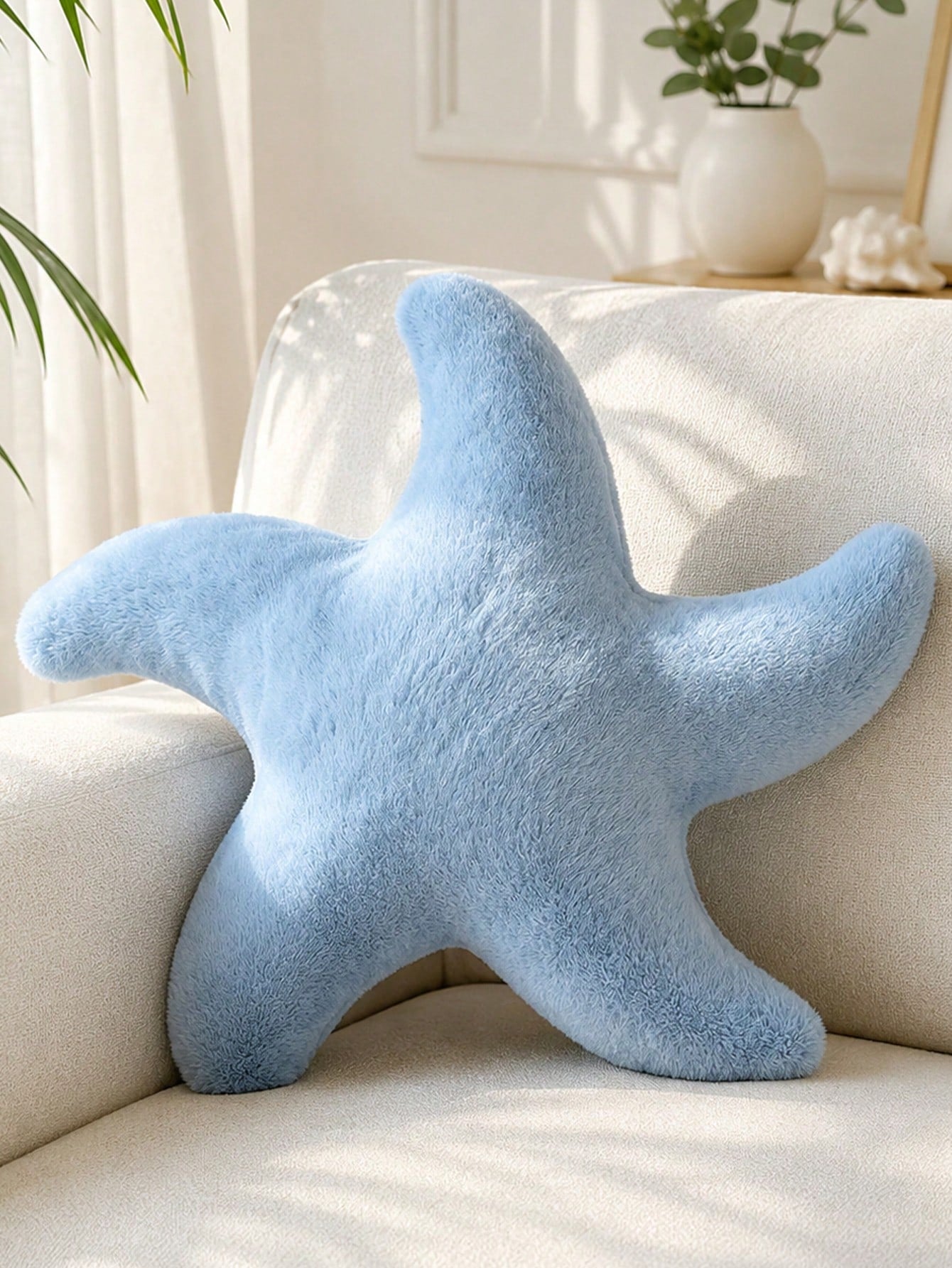 Starfish Throw Pillow, Cute Decorative Cushion For Sofa And Bed, Soft Faux Fur Starfish Shaped Plush Pillow, Ocean Beach Theme Bedroom And Living Room Decor Pillow
