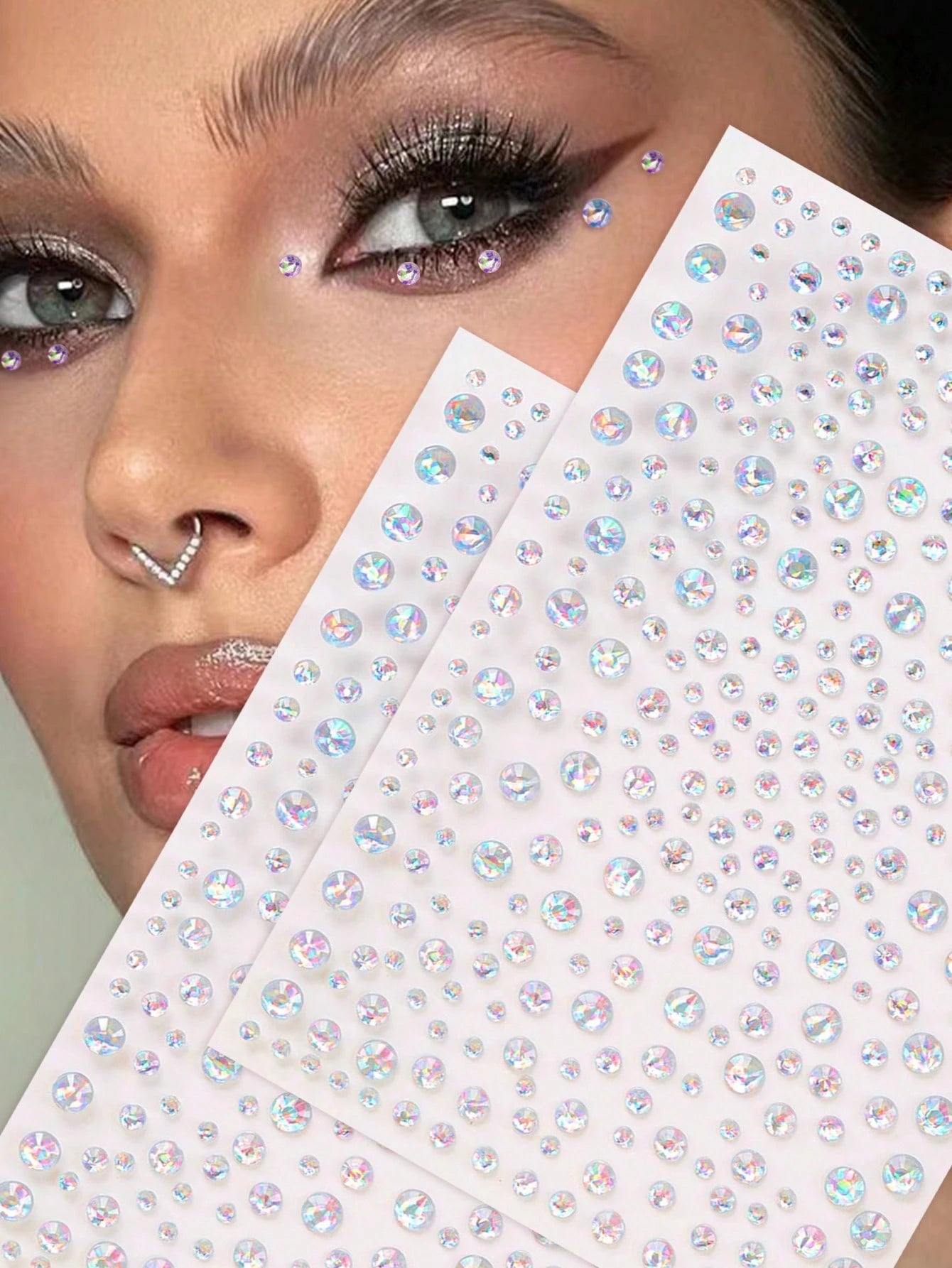 STARTTOOS 2pcs 3d Simulation Multicolor Rhinestone Sticker For Diy Music Festival, Y2k Party Face & Eye Makeup Decoration,Concert Look,Face Gems