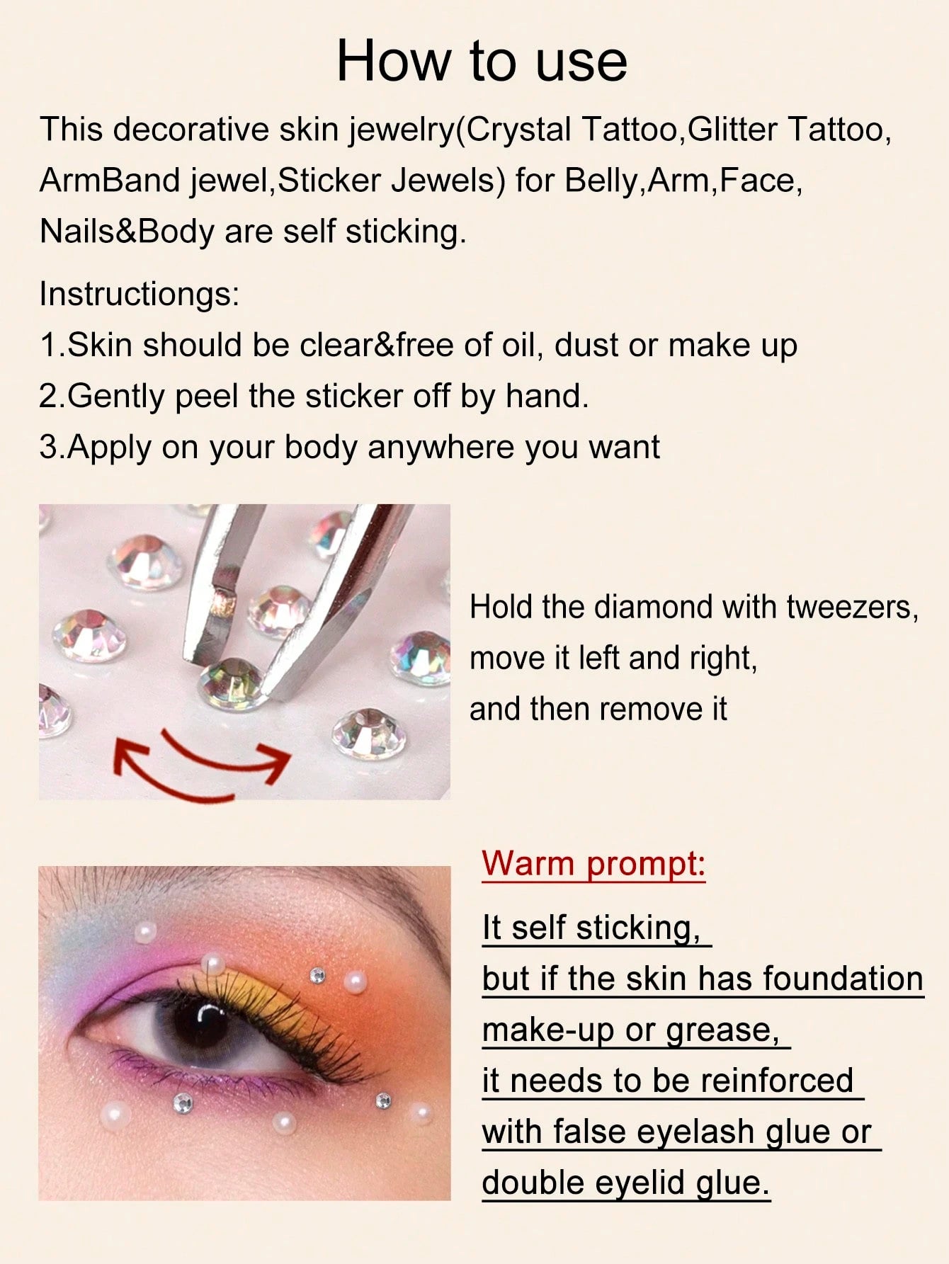 STARTTOOS 2pcs 3d Simulation Multicolor Rhinestone Sticker For Diy Music Festival, Y2k Party Face & Eye Makeup Decoration,Concert Look,Face Gems