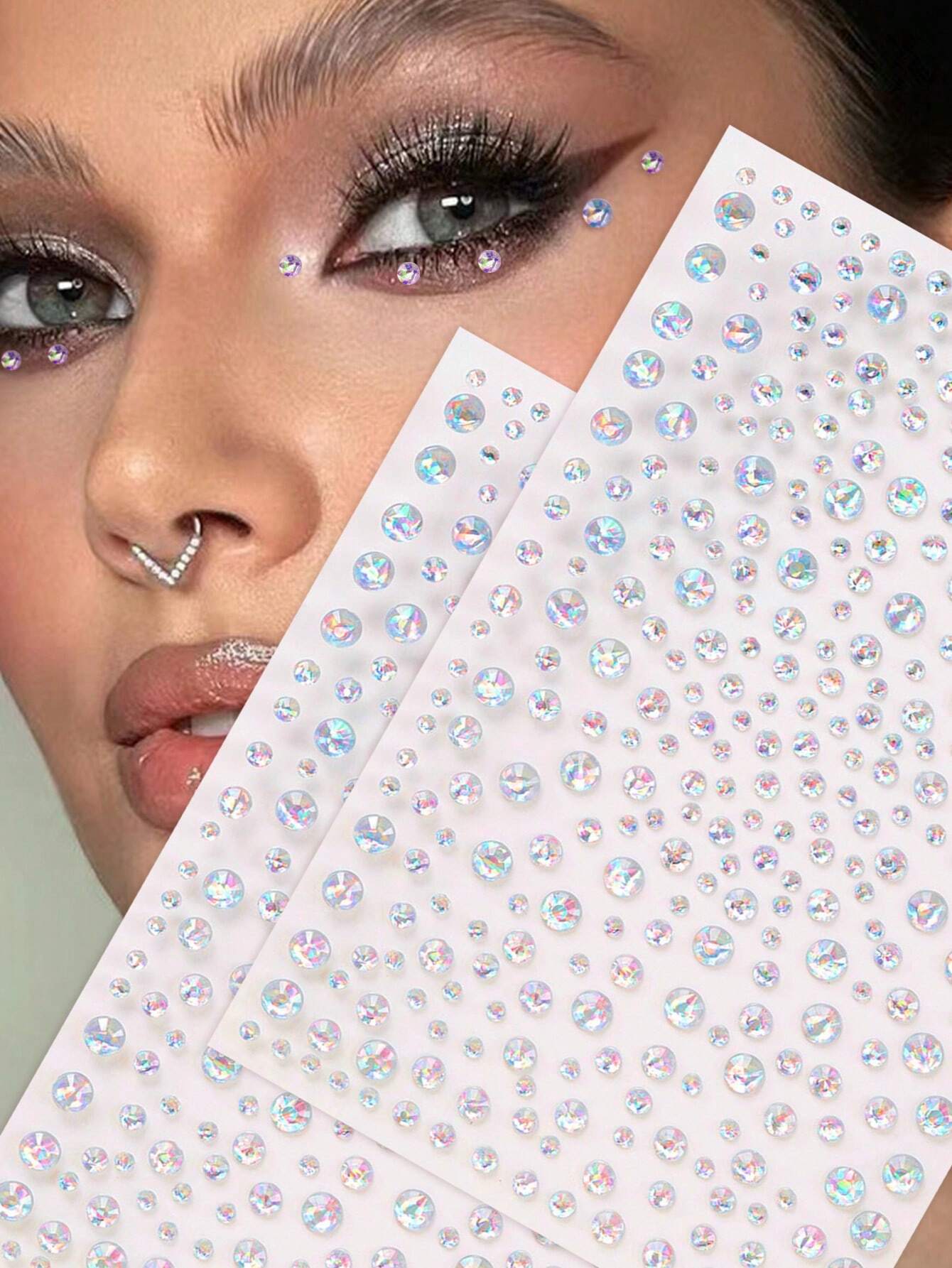 STARTTOOS 2pcs 3d Simulation Multicolor Rhinestone Sticker For Diy Music Festival, Y2k Party Face & Eye Makeup Decoration,Concert Look,Face Gems
