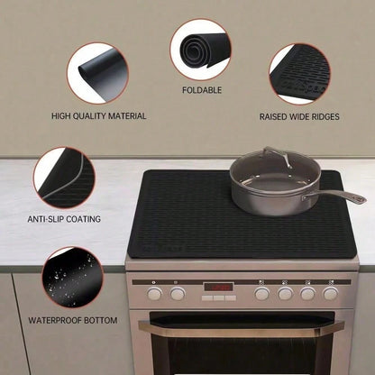 Stove Top Cover For Electric Stove- Silicone Stove Mat For Glass Top, Glass Cooktop Protector, XL Dish Drying Mats For Kitchen,Oven Covers For Electric Stove (Black,28 X 20) Kitchen Accessories