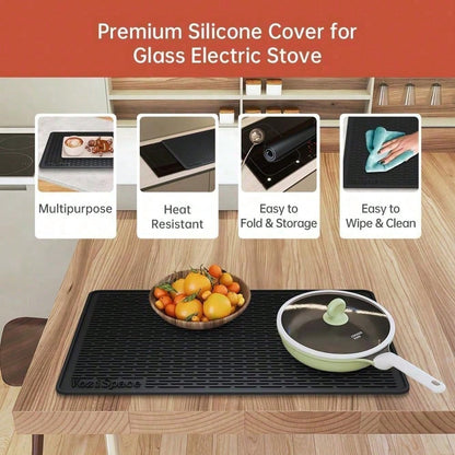 Stove Top Cover For Electric Stove- Silicone Stove Mat For Glass Top, Glass Cooktop Protector, XL Dish Drying Mats For Kitchen,Oven Covers For Electric Stove (Black,28 X 20) Kitchen Accessories