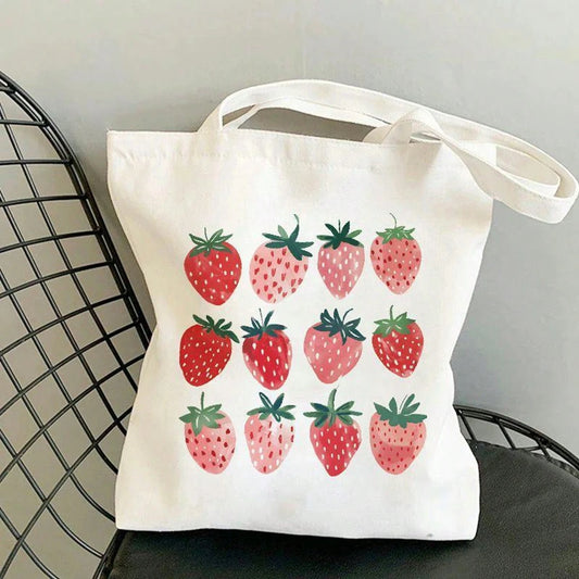 Stylish Watercolor Strawberry Pattern Tote Bag For Teens- Durable Casual Shoulder Backpack With Vibrant Design, Spacious Laptop Bag For Travel & Daily Use, Perfect Gift, Lightweight Multifunctional B
