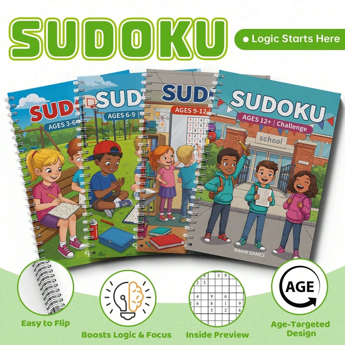 Sudoku Buddy Puzzle Workbook- Classroom And Playground Number Games To Help Kids Stay Focused, Think Clearly, And Enjoy Relaxing Screen-Free Brain Play