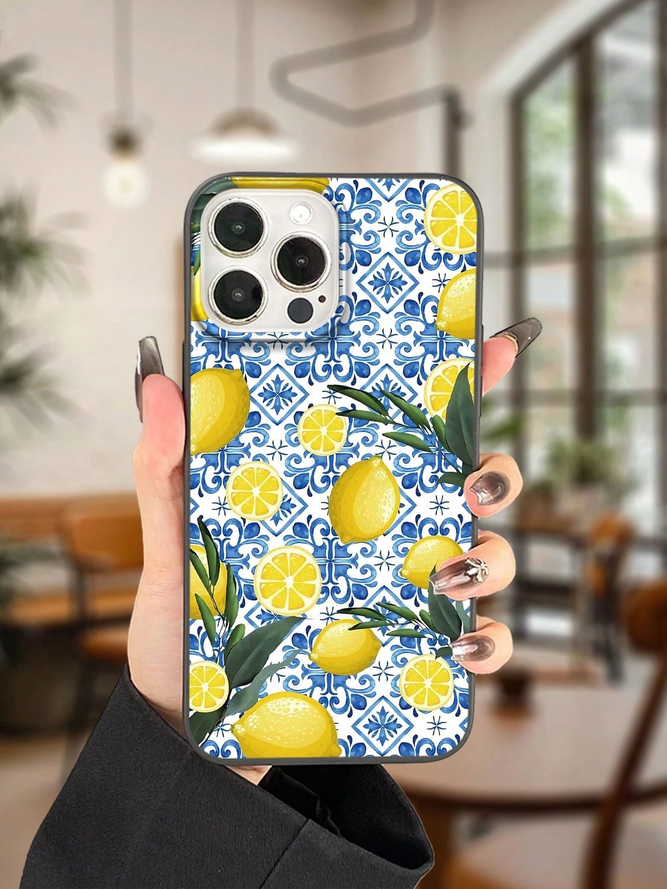 Summer Black Round Edged Large Hole Frosted Soft Phone Case Aesthetic Printed With Creative Vintage Patterned Lemon Patterns Providing 360 Degree All-Round Protection Compatible With Iphone 16 12 13 1