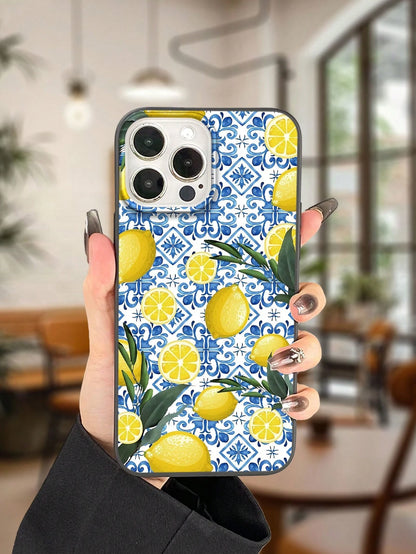 Summer Black Round Edged Large Hole Frosted Soft Phone Case Aesthetic Printed With Creative Vintage Patterned Lemon Patterns Providing 360 Degree All-Round Protection Compatible With Iphone 16 12 13 1
