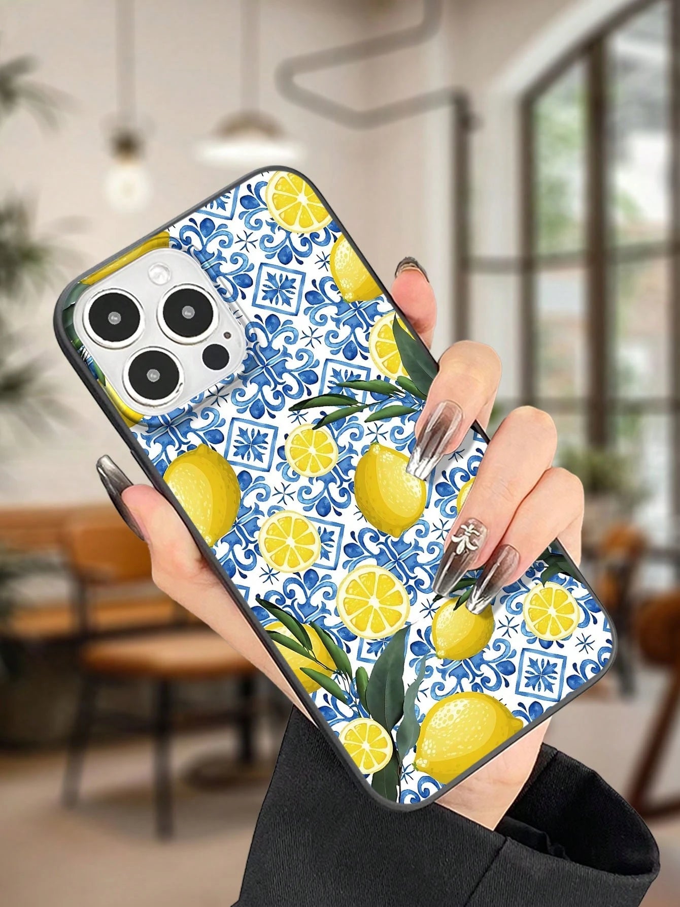 Summer Black Round Edged Large Hole Frosted Soft Phone Case Aesthetic Printed With Creative Vintage Patterned Lemon Patterns Providing 360 Degree All-Round Protection Compatible With Iphone 16 12 13 1