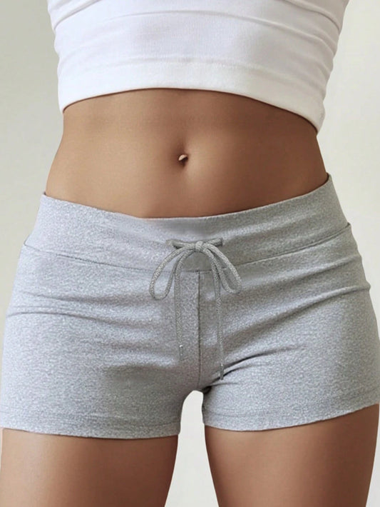 Summer Concert Casual Solid Color Drawstring Waist Skinny Mini Shorts