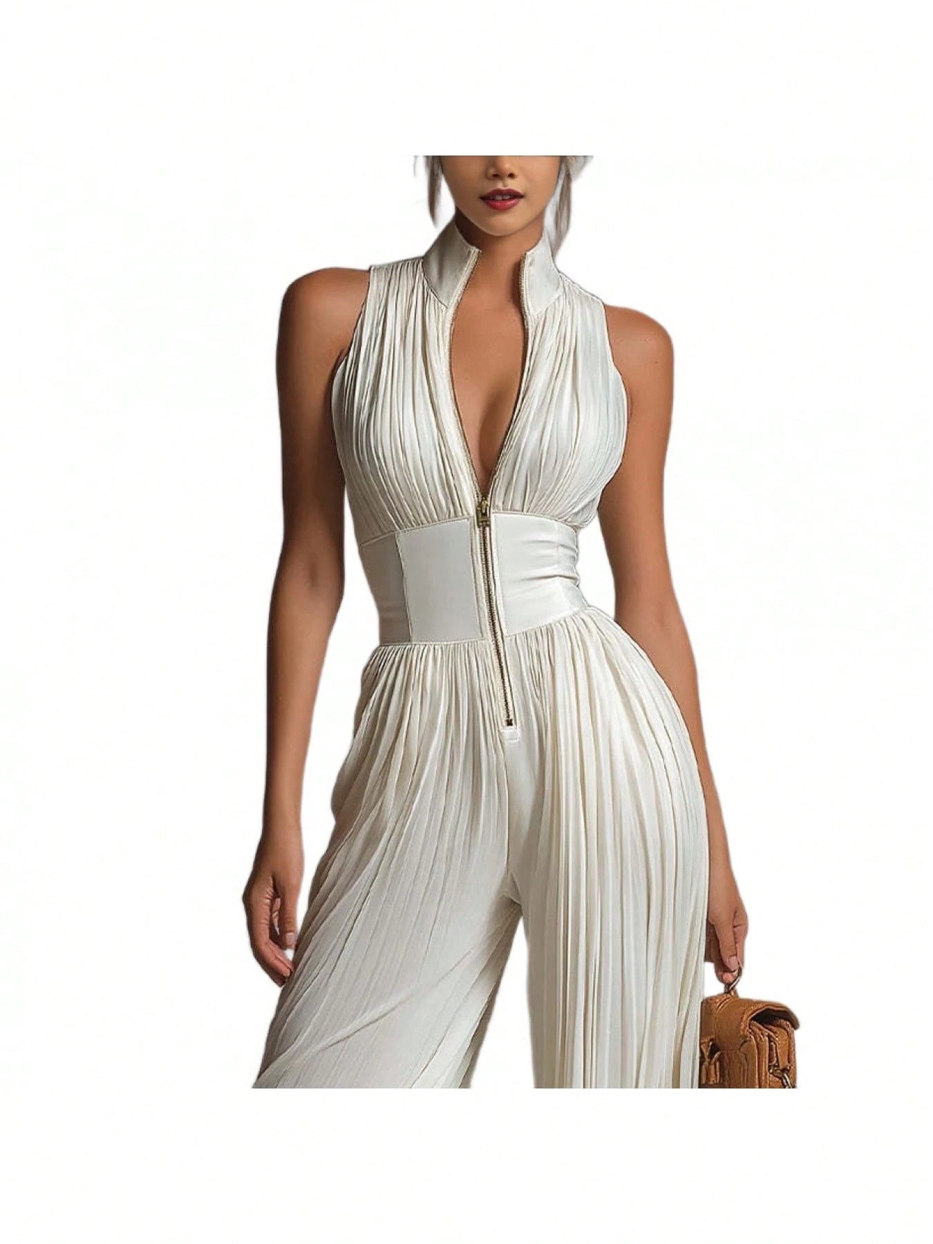 Summer Dresses For WomenNew European And American Style White Pleated Halter Jumpsuit For Women, Long Wide-Leg Fashion Sexy PleatedLoose And Comforta