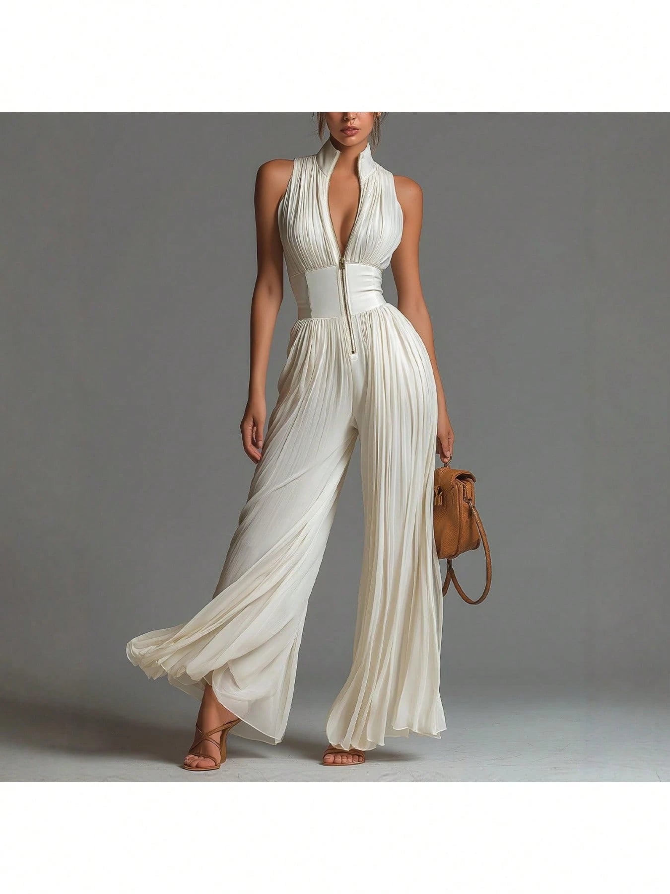 Summer Dresses For WomenNew European And American Style White Pleated Halter Jumpsuit For Women, Long Wide-Leg Fashion Sexy PleatedLoose And Comforta