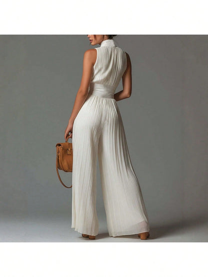 Summer Dresses For WomenNew European And American Style White Pleated Halter Jumpsuit For Women, Long Wide-Leg Fashion Sexy PleatedLoose And Comforta