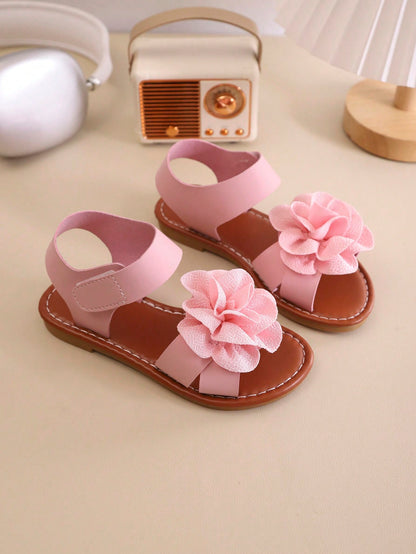 Summer Girls' Round Toe Flat Sandals, Flower Girl Shoes, Girls' School Shoes, Young Ladies' Shoes. Beautiful Floral Blooms, Suitable For Home Leisure, Beach Vacation, Outdoor Shopping.
