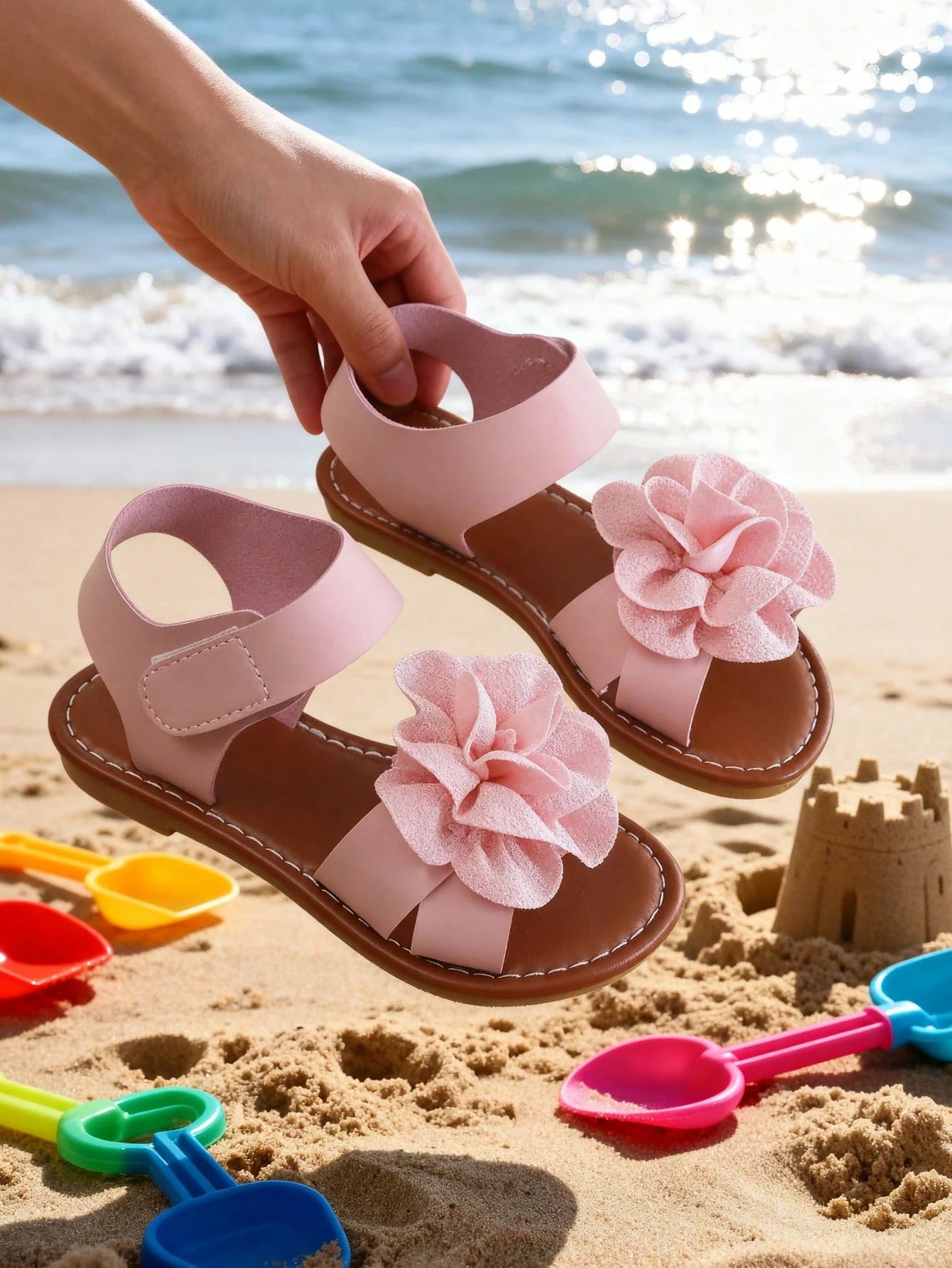 Summer Girls' Round Toe Flat Sandals, Flower Girl Shoes, Girls' School Shoes, Young Ladies' Shoes. Beautiful Floral Blooms, Suitable For Home Leisure, Beach Vacation, Outdoor Shopping.