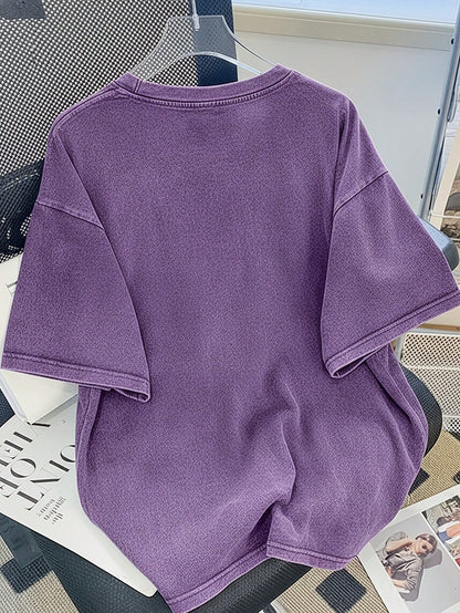 Summer Tops Plus Size Back To The 90s Vintage Washed T-Shirt, Nostalgic Vintage Casual Style, Ideal For Everyday Travel, Casual Outings & Regular Wear