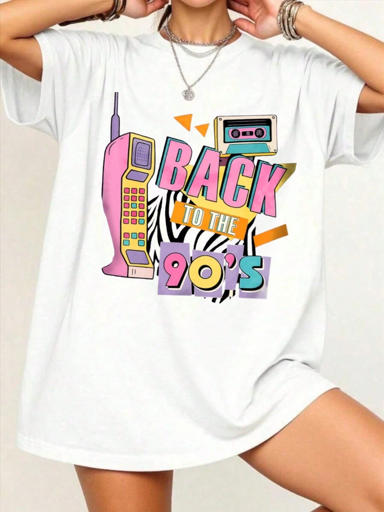 Summer Tops Plus Size Back To The 90s Vintage Washed T-Shirt, Nostalgic Vintage Casual Style, Ideal For Everyday Travel, Casual Outings & Regular Wear
