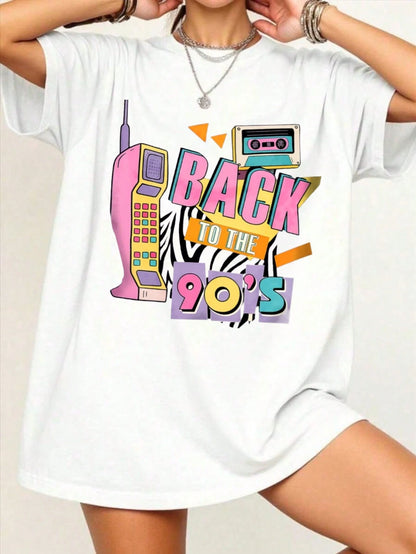 Summer Tops Plus Size Back To The 90s Vintage Washed T-Shirt, Nostalgic Vintage Casual Style, Ideal For Everyday Travel, Casual Outings & Regular Wear