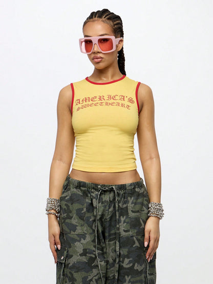 SUMWON WOMEN 4th Of July America|S Sweetheart Tank Top Sleeveless Crop Summer Y2K Fashion Sports Workout Gym Casual Streetwear Festival Urban Retro Varsity Style