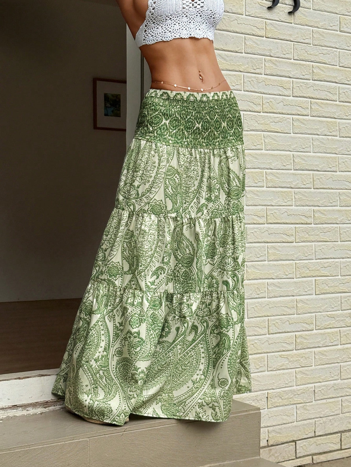 Sunnyshic Women's Bohemian Printed Long Skirt, Casual And Suitable For Holiday And Daily Wear, Spring/Summer