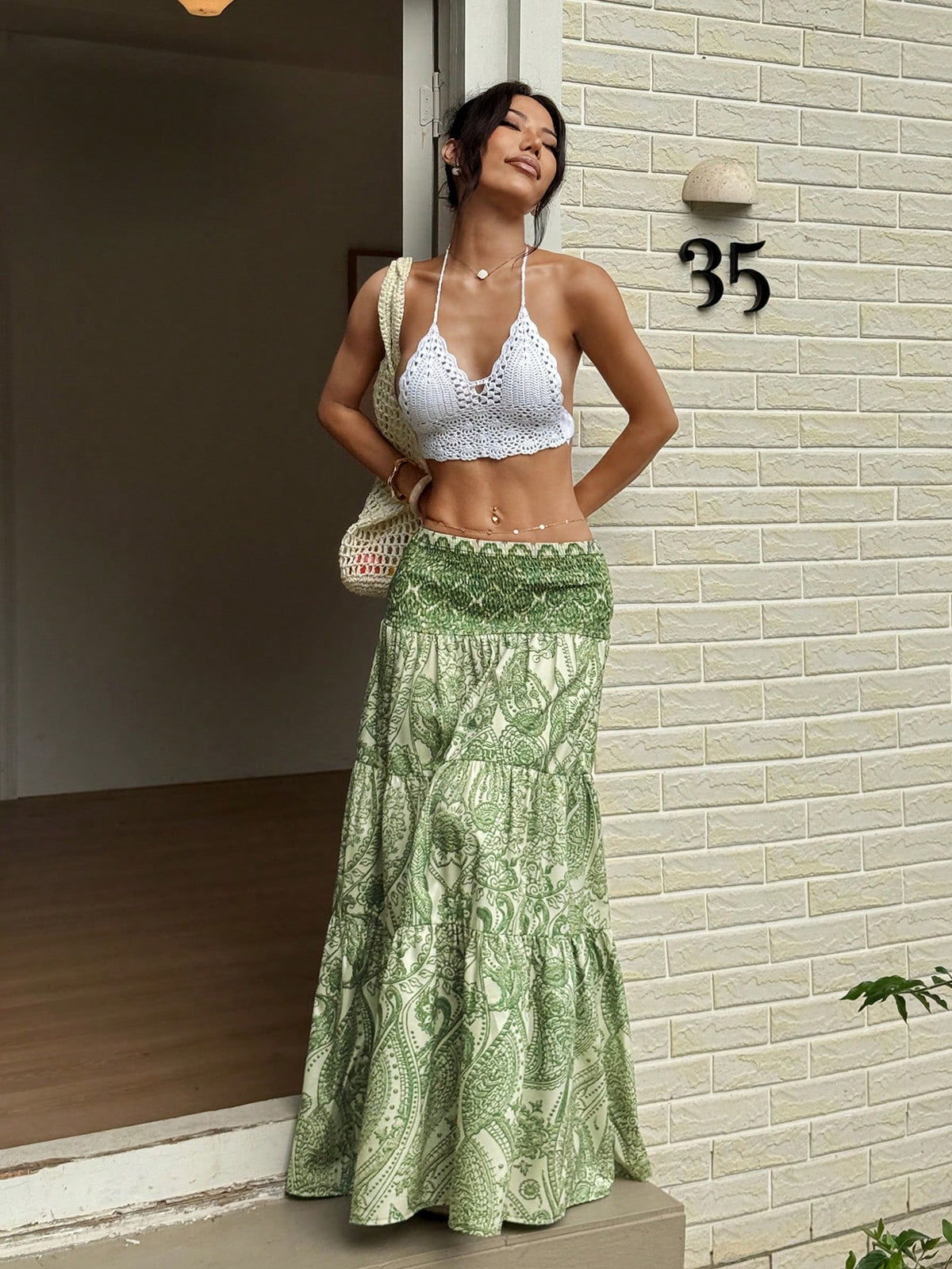 Sunnyshic Women's Bohemian Printed Long Skirt, Casual And Suitable For Holiday And Daily Wear, Spring/Summer