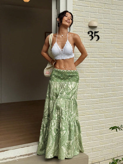 Sunnyshic Women's Bohemian Printed Long Skirt, Casual And Suitable For Holiday And Daily Wear, Spring/Summer